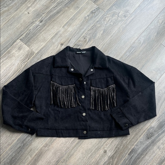 SHEIN Jackets & Blazers - NWOT SHEIN Corduroy Black Studded Fringe Jacket